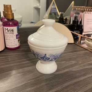 Milk glass compote blue